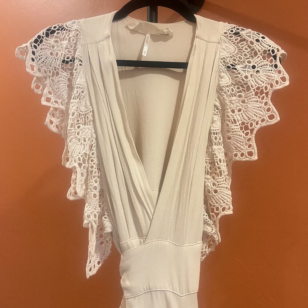 Jen's Pirate Booty Long Linen Wrap Dress, Size M, Cream